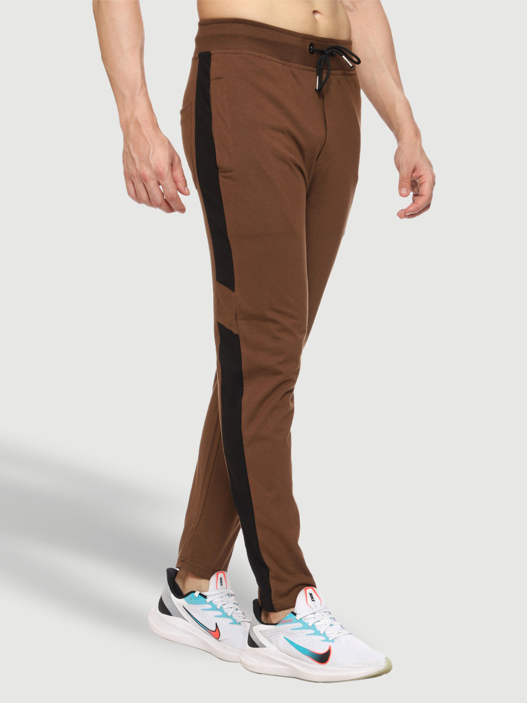 Brown Side Stripe Cotton Track Pant for Men