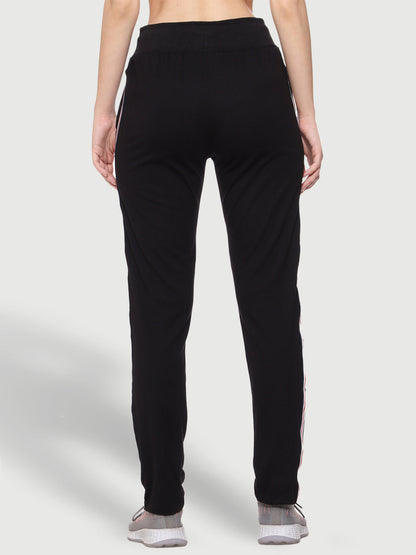Colorful Side Stripe Black Cotton Track Pant For Women