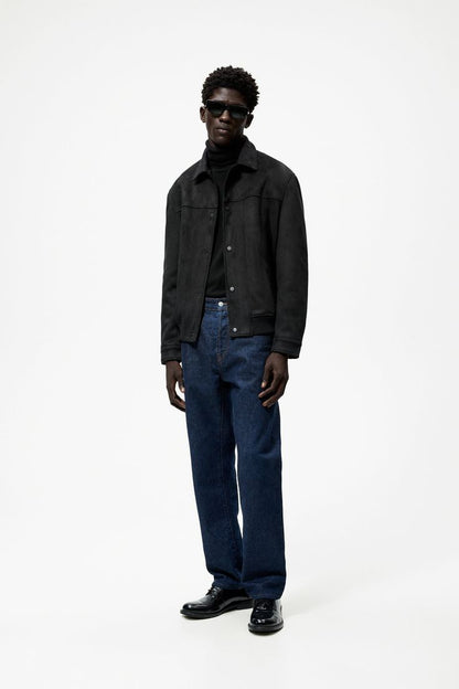 Suede Snap Jacket (Black)