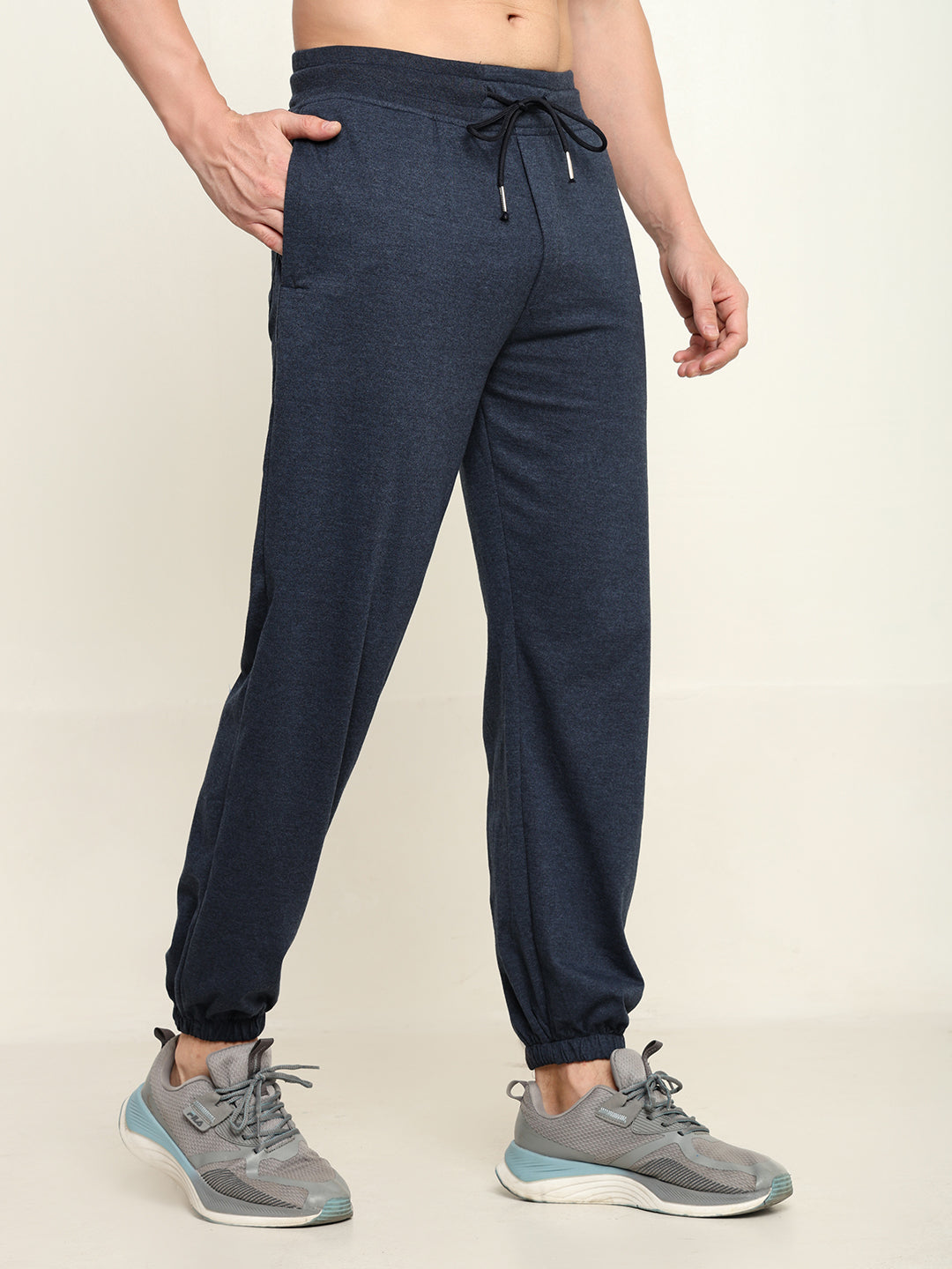 Breathable Loose Fit Cotton Track Pant for Men.(Melange Blue)