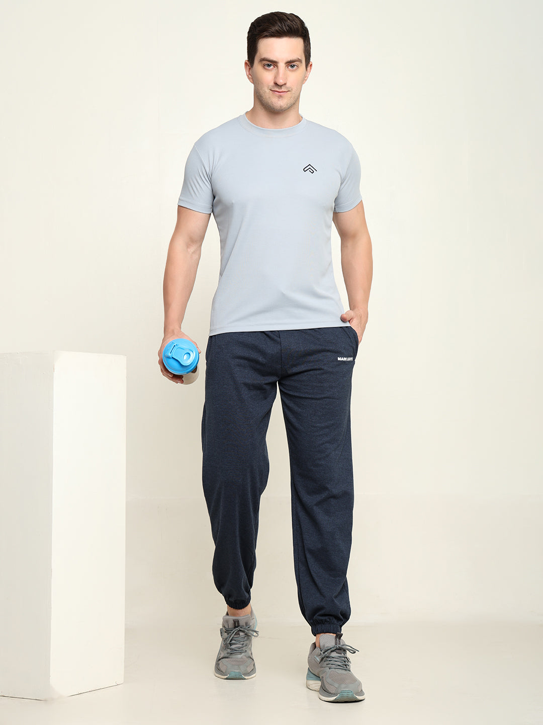 Breathable Loose Fit Cotton Track Pant for Men.(Melange Blue)