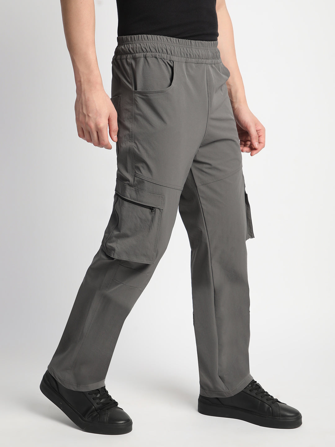 Stone Grey Pocket Nylon Cargo Pants