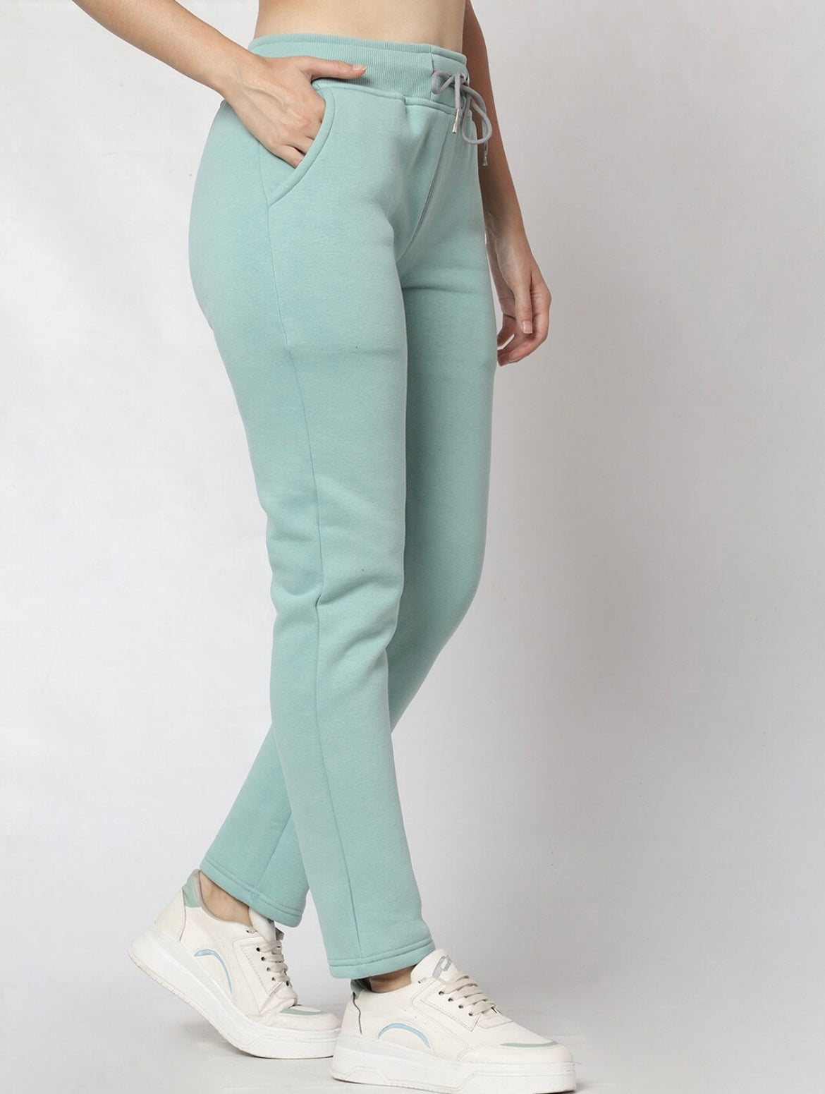 Sea Green Fleece Winter Track Pant for Women