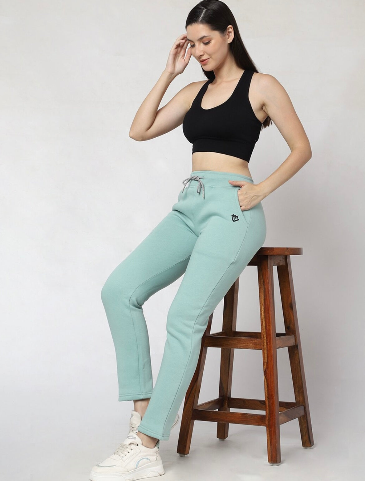 Sea Green Fleece Winter Track Pant for Women