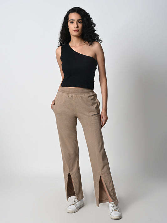 Front Slit Beige Track Pant for Women.