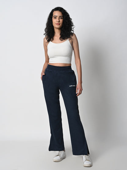 Reflective Side Stripe Cotton Track Pant for Women (Melange Blue)