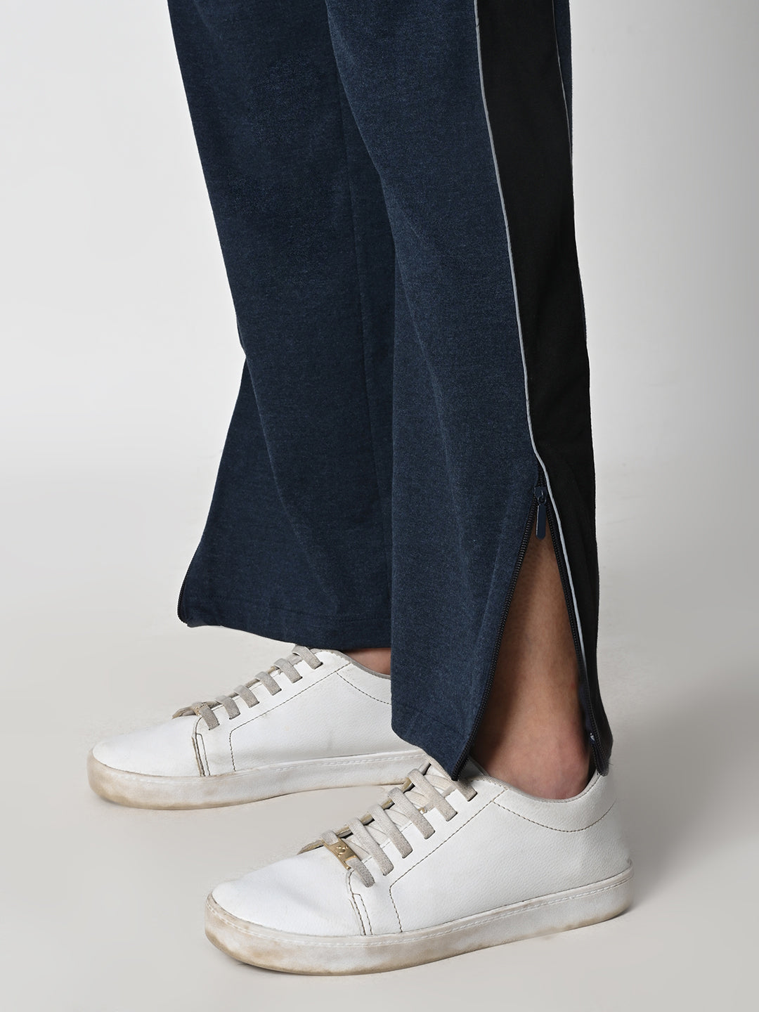 Reflective Side Stripe Cotton Track Pant for Women (Melange Blue)