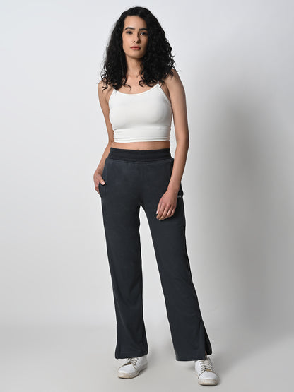 Reflective Side Stripe Cotton Track Pant for Women (Charcoal Grey)