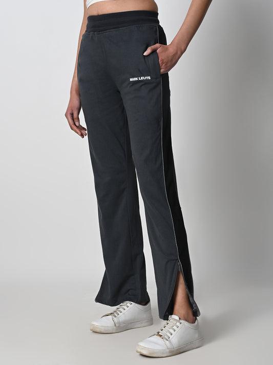 Reflective Side Stripe Cotton Track Pant for Women (Charcoal Grey)