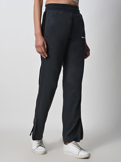 Reflective Side Stripe Cotton Track Pant for Women (Charcoal Grey)