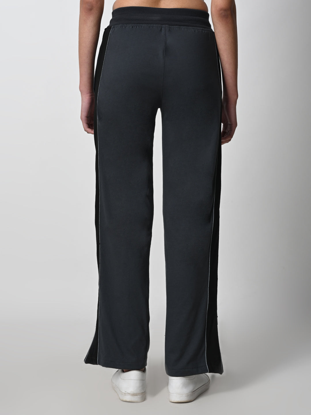 Reflective Side Stripe Cotton Track Pant for Women (Charcoal Grey)