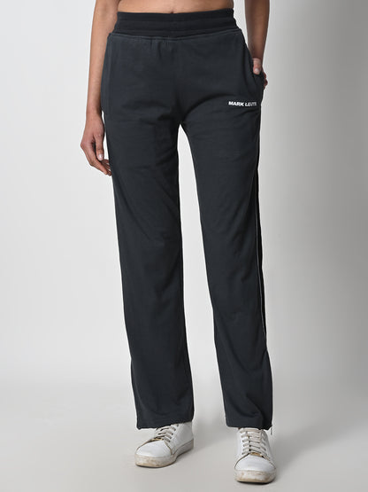 Reflective Side Stripe Cotton Track Pant for Women (Charcoal Grey)