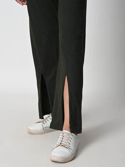 Front Slit Olive Green Track Pant for Women.