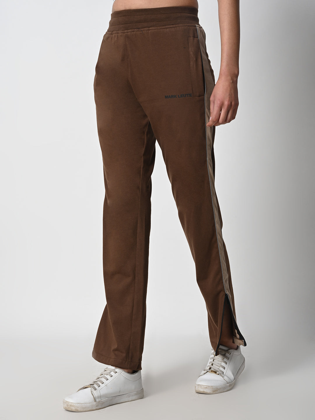 Reflective Side Stripe Cotton Track Pant for Women (Brown)