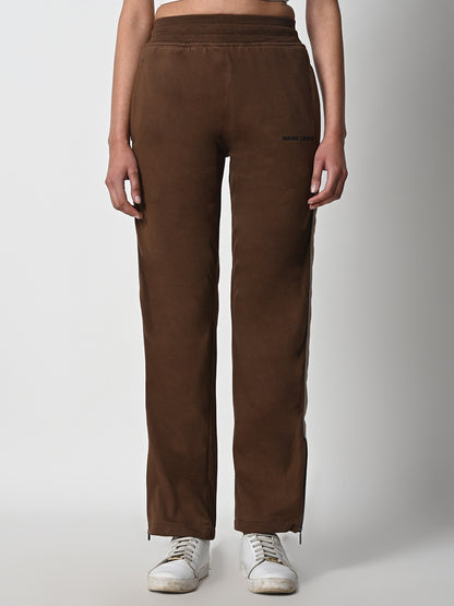 Reflective Side Stripe Cotton Track Pant for Women (Brown)