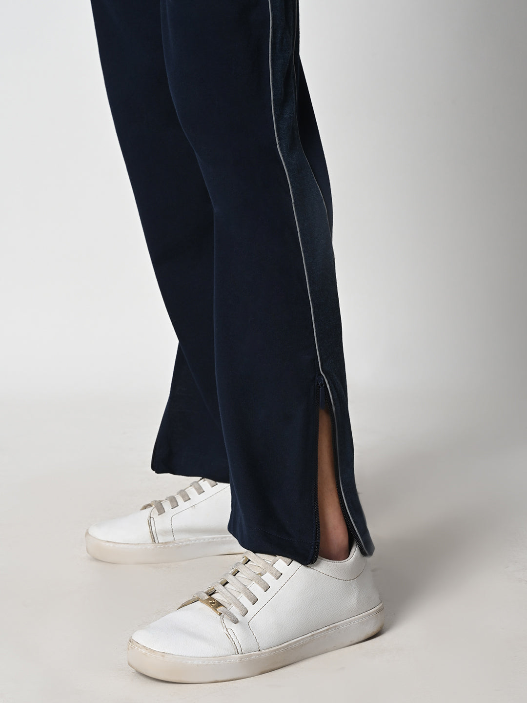 Reflective Side Stripe Cotton Track Pant for Women (Navy Blue)