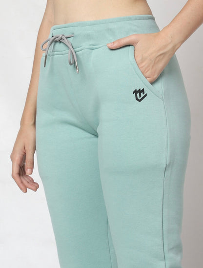 Sea Green Fleece Winter Track Pant for Women