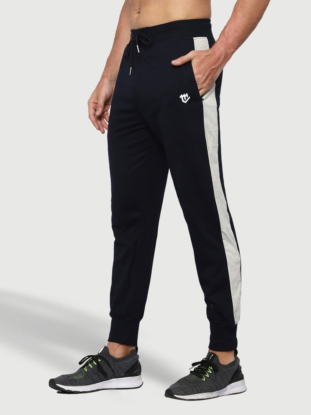 Side Stripe Blue Cotton Track Pant for Men.