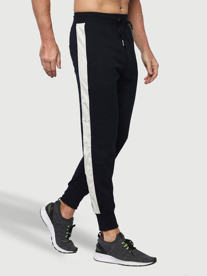 Side Stripe Blue Cotton Track Pant for Men.