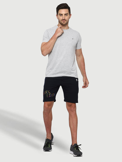 Solid Navy Blue Shorts For Men