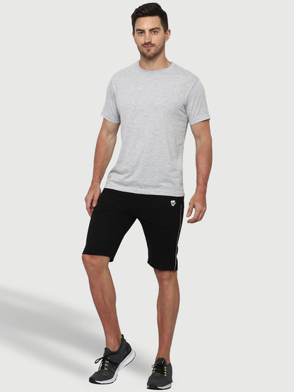 Side Piping Black Shorts For Men