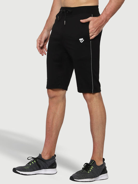 Side Piping Black Shorts For Men