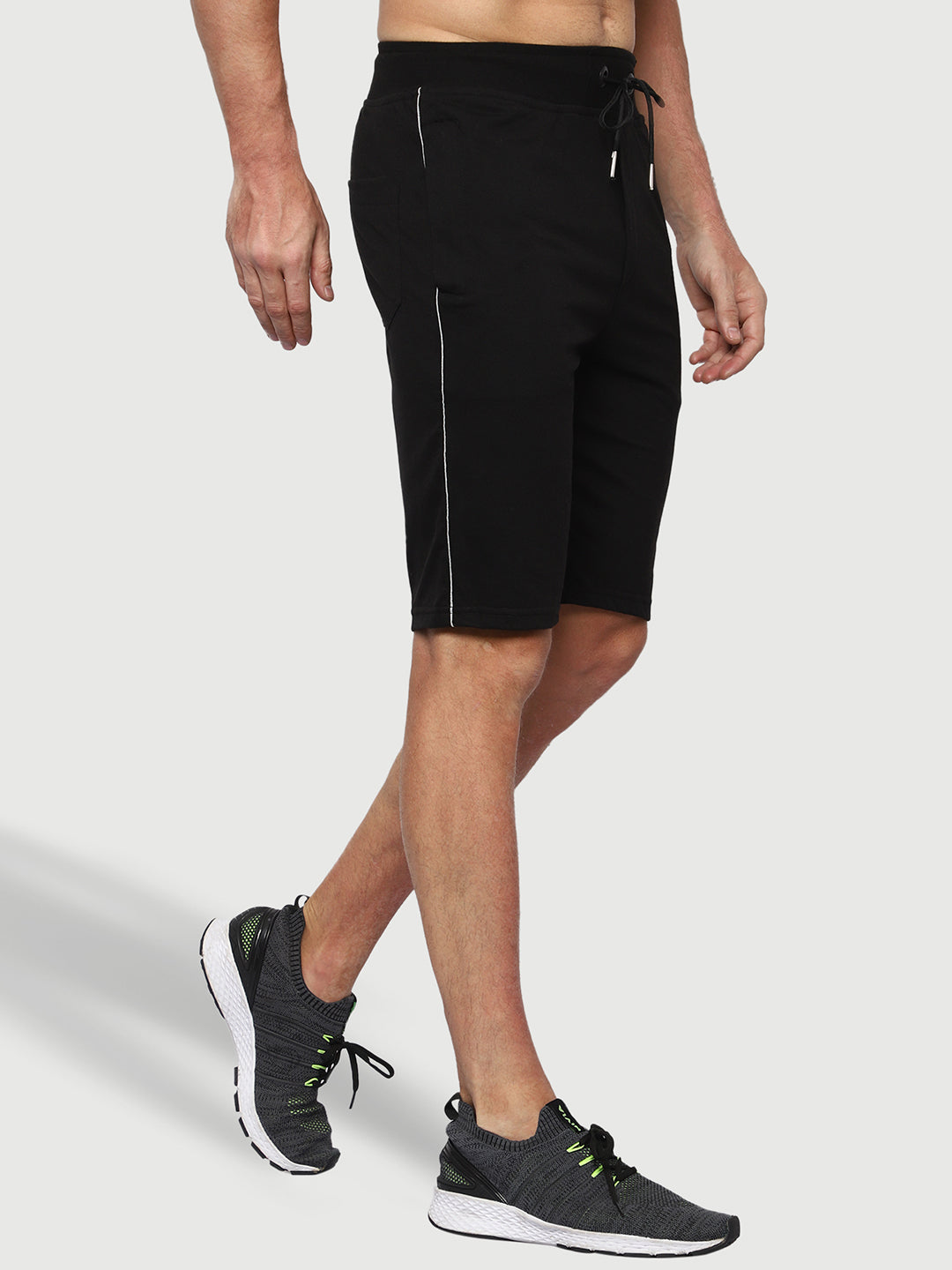 Side Piping Black Shorts For Men