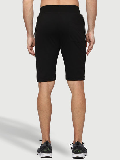 Side Piping Black Shorts For Men