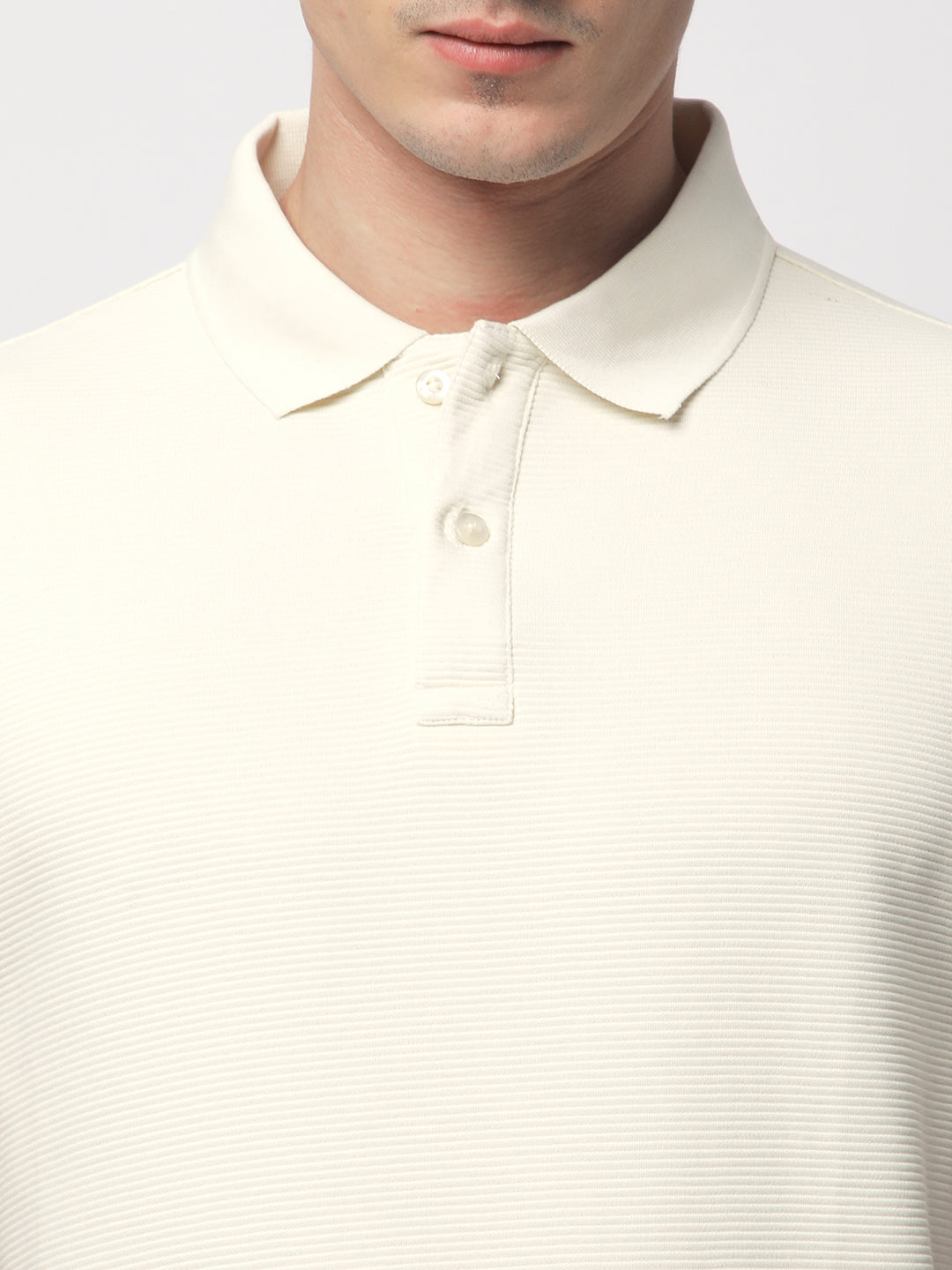 Textured Knit Polo T-shirt (OFF-WHITE)