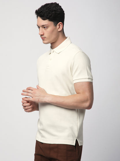 Textured Knit Polo T-shirt (OFF-WHITE)