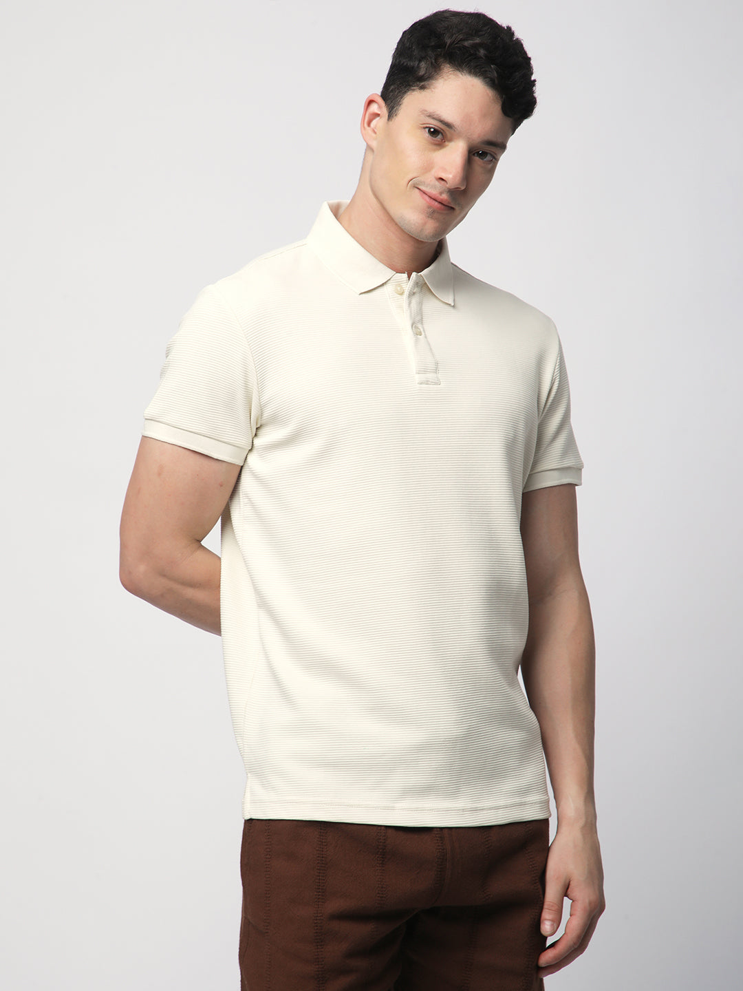 Textured Knit Polo T-shirt (OFF-WHITE)