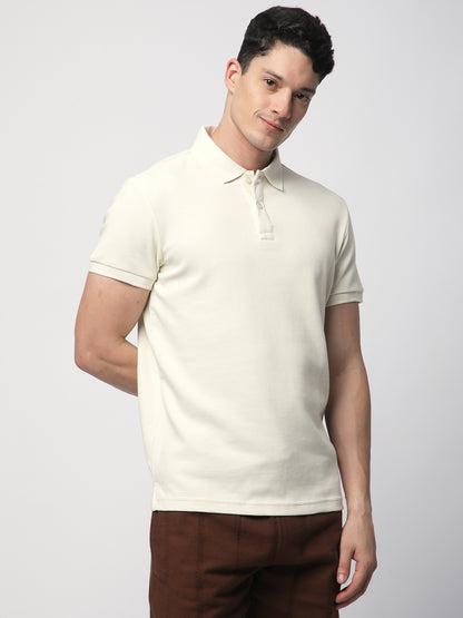 Textured Knit Polo T-shirt (OFF-WHITE)