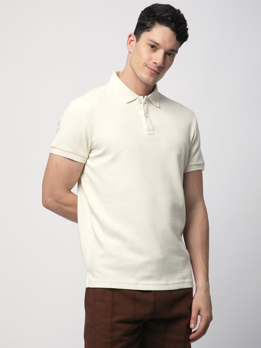 Textured Knit Polo T-shirt (OFF-WHITE)