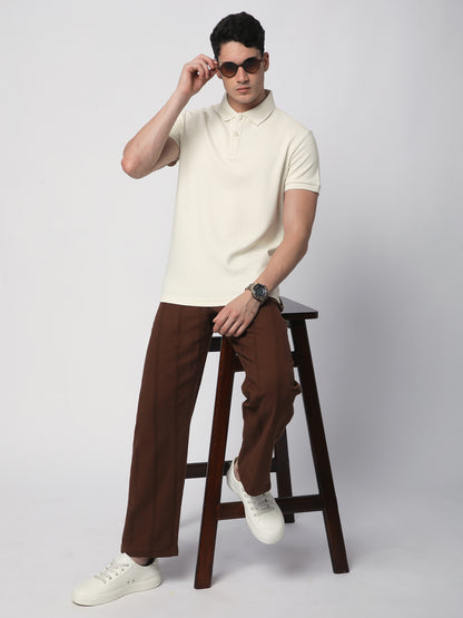 Textured Knit Polo T-shirt (OFF-WHITE)