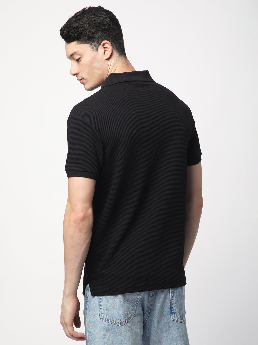 Textured Knit Polo T-shirt (Black)