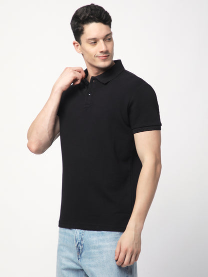 Textured Knit Polo T-shirt (Black)
