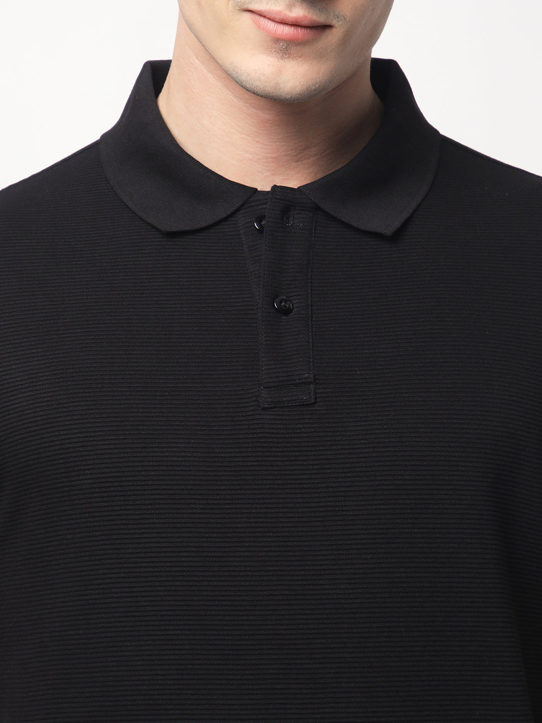 Textured Knit Polo T-shirt (Black)
