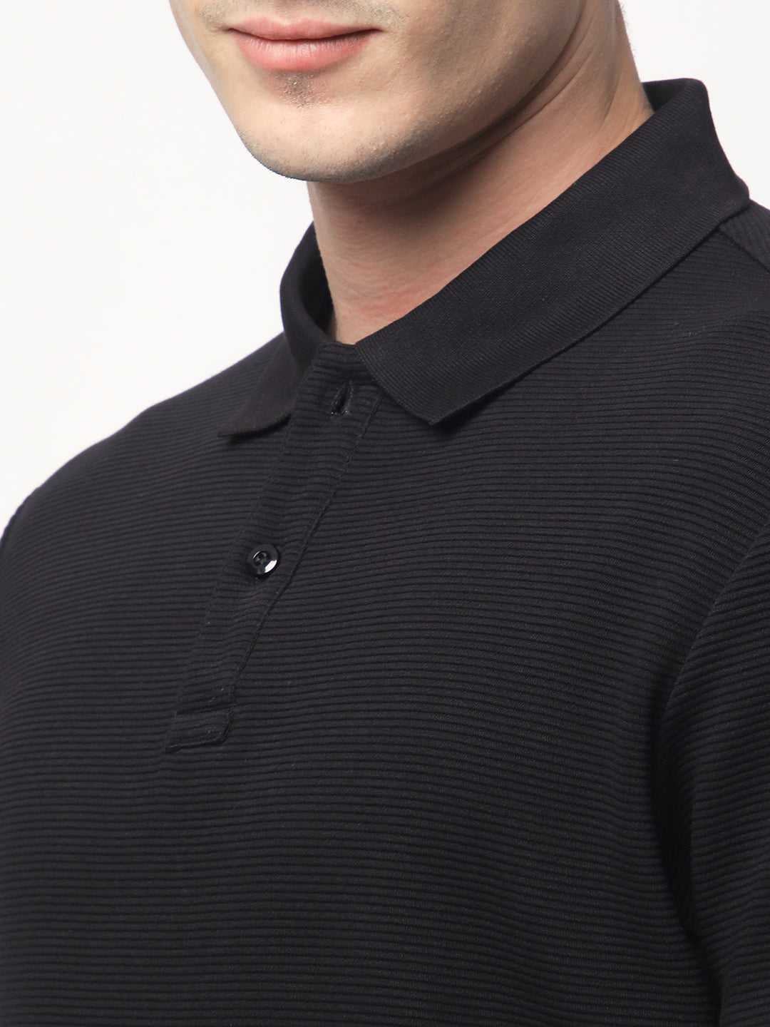 Textured Knit Polo T-shirt (Black)