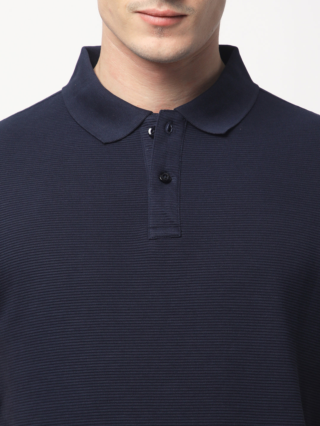 Textured Knit Polo T-shirt (Navy)