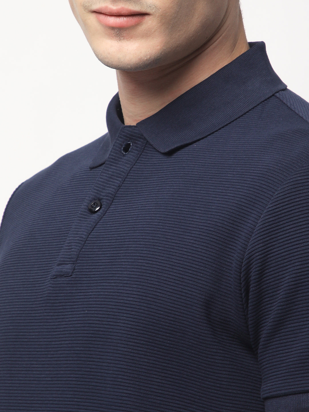 Textured Knit Polo T-shirt (Navy)