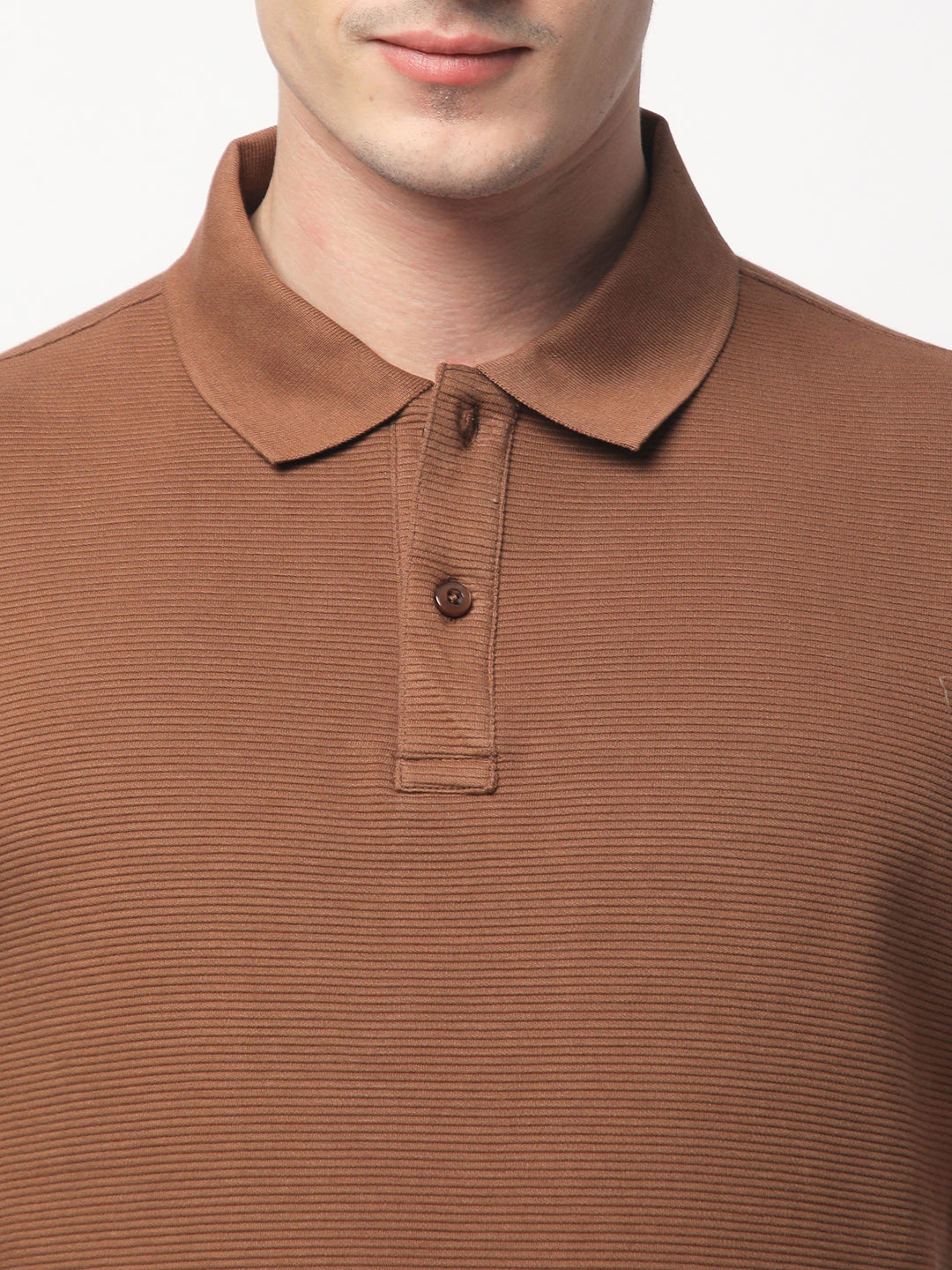 Textured Knit Polo T-shirt (Brown)