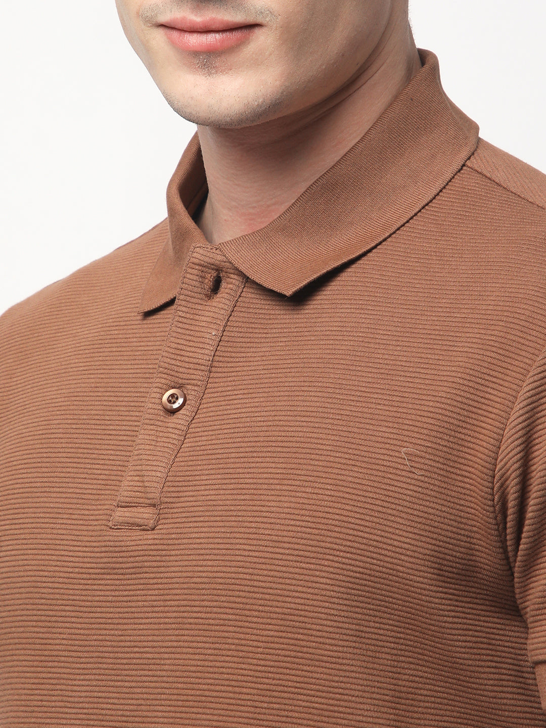 Textured Knit Polo T-shirt (Brown)