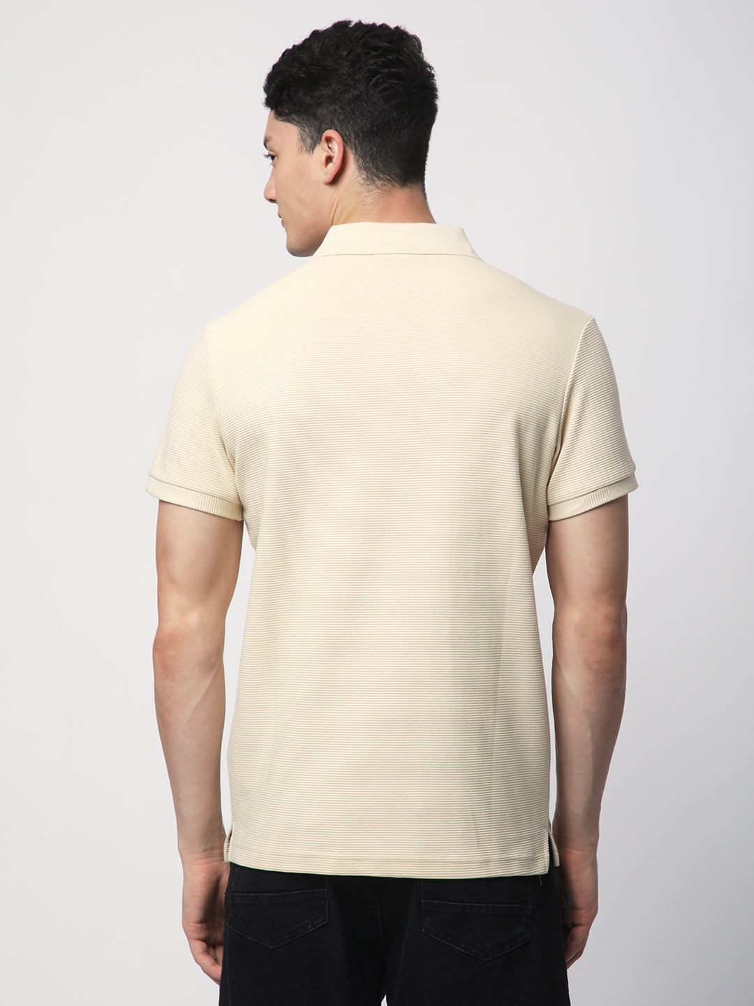 Textured Knit Polo T-shirt (BEIGE)