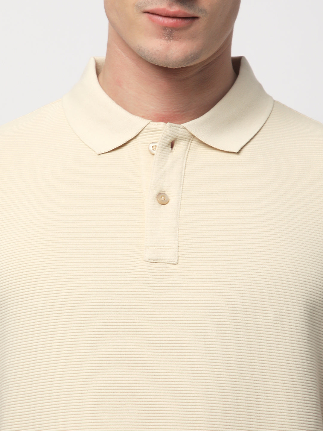 Textured Knit Polo T-shirt (BEIGE)