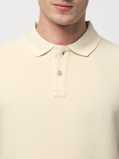 Textured Knit Polo T-shirt (BEIGE)
