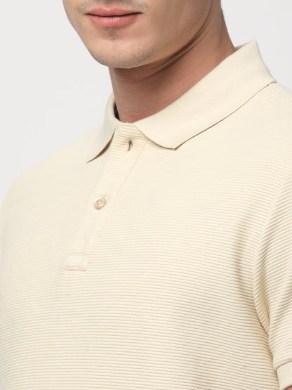 Textured Knit Polo T-shirt (BEIGE)