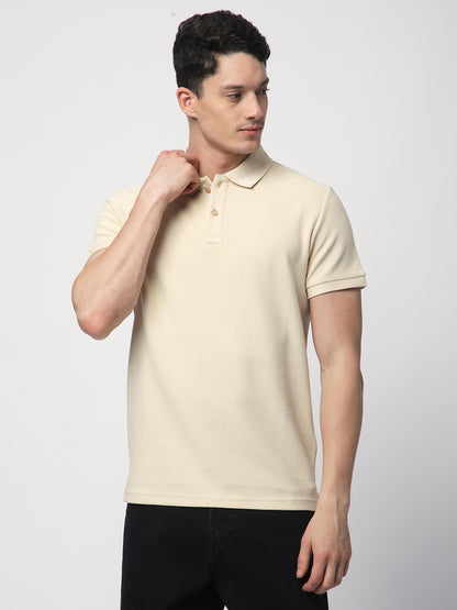 Textured Knit Polo T-shirt (BEIGE)