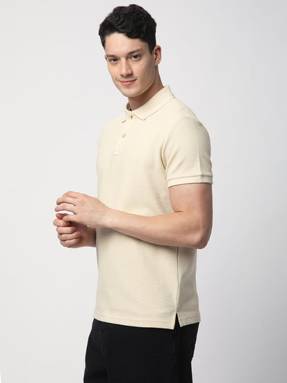 Textured Knit Polo T-shirt (BEIGE)
