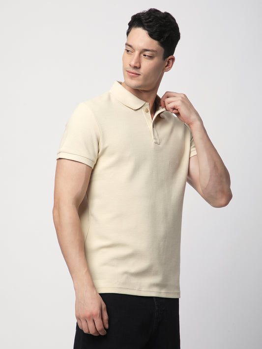 Textured Knit Polo T-shirt (BEIGE)