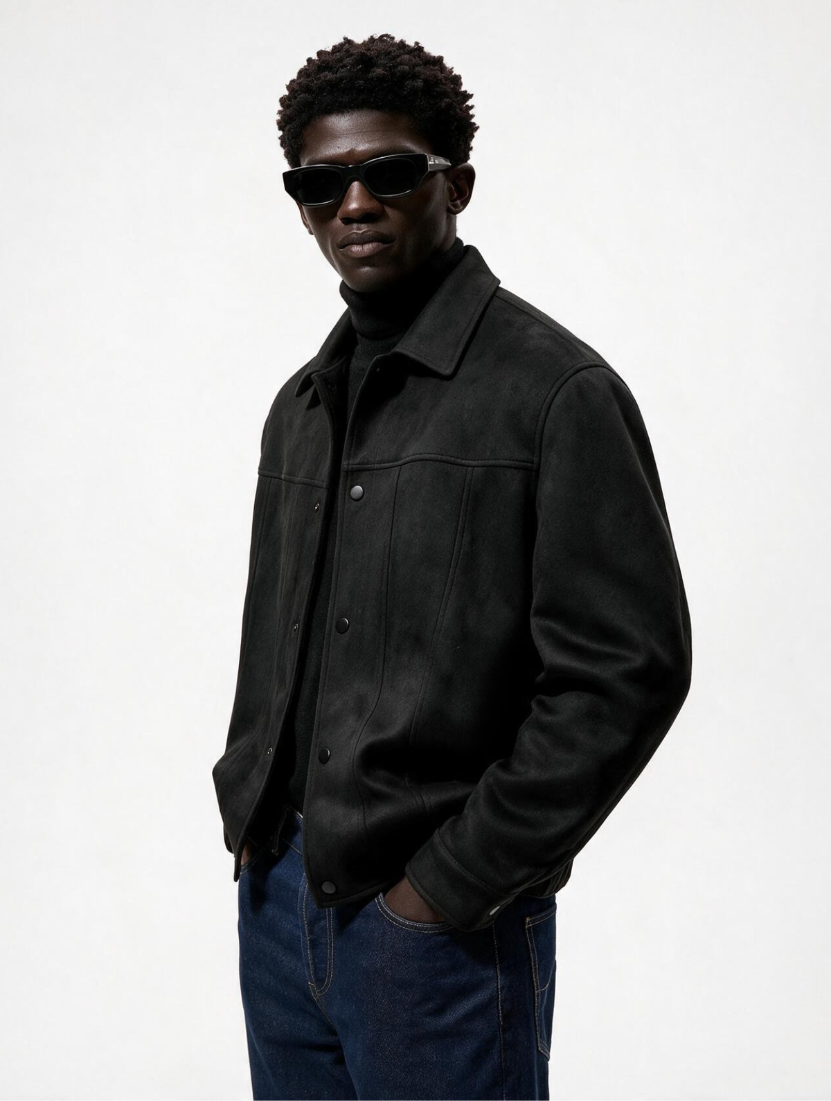 Suede Snap Jacket (Black)